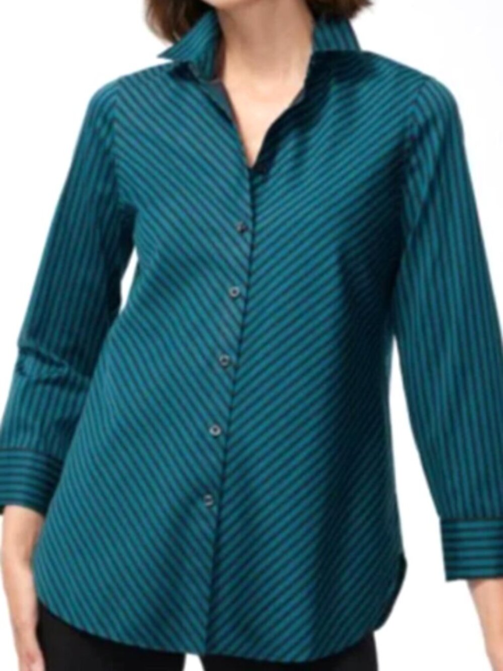 Chico's Imperial Stripe Logo Cuff Blouse size 3